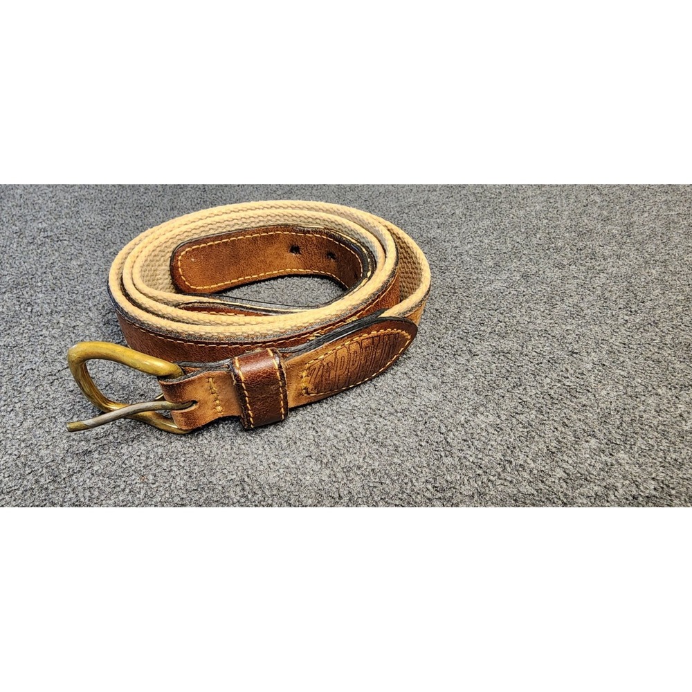 Zeppelin USA Made Leather on Canvas Fish Design Belt w/‎  Solid Brass Buckle